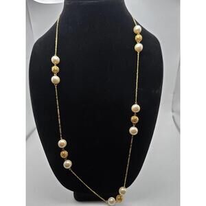 Vintage GJD Mexico Necklace 30" Gold Tone Filigree Pearls